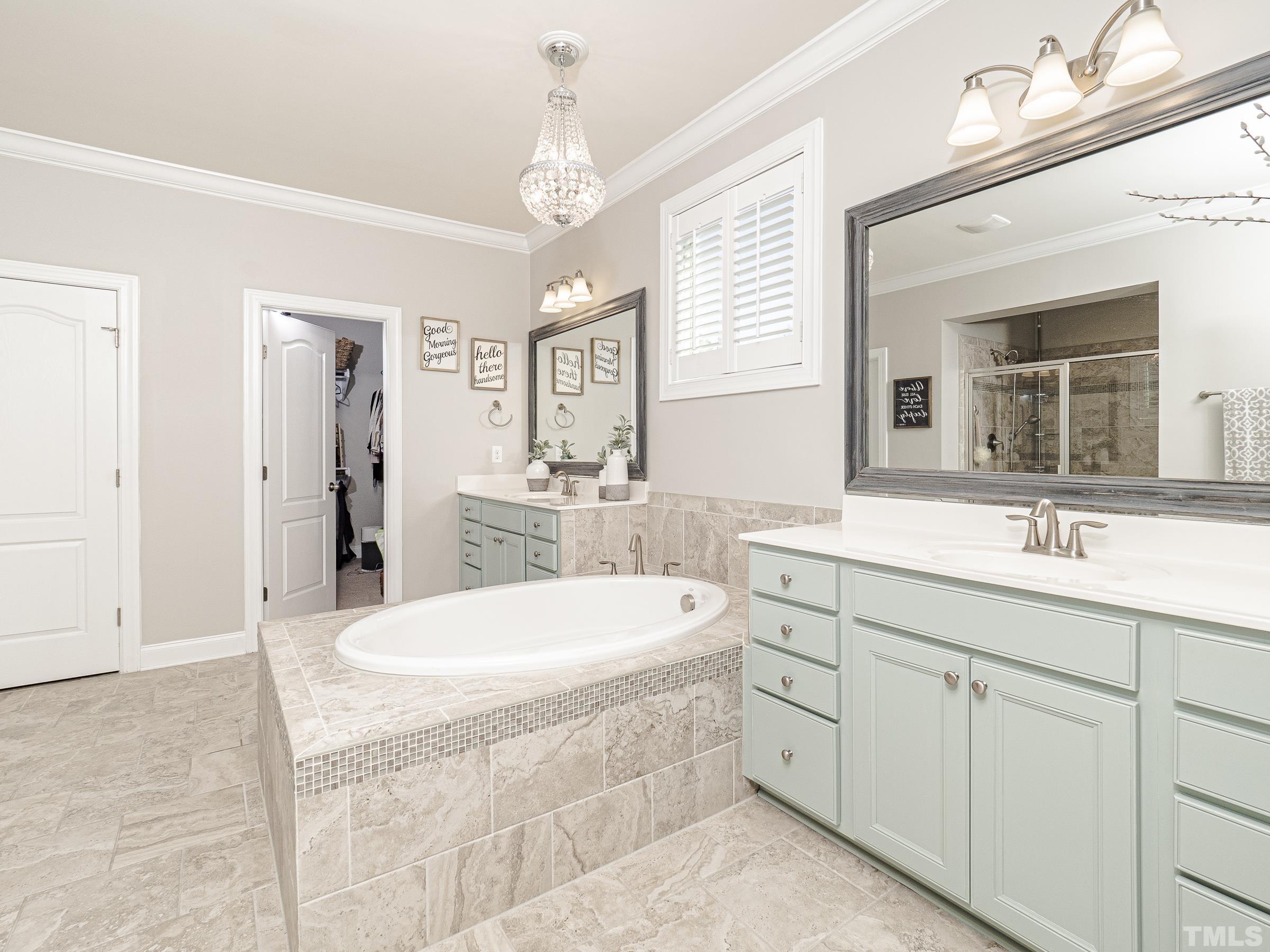 1303 Capstone Drive Durham, NC 27713 - Photo 21 of 27 a bathroom with a sink a tub and a mirror