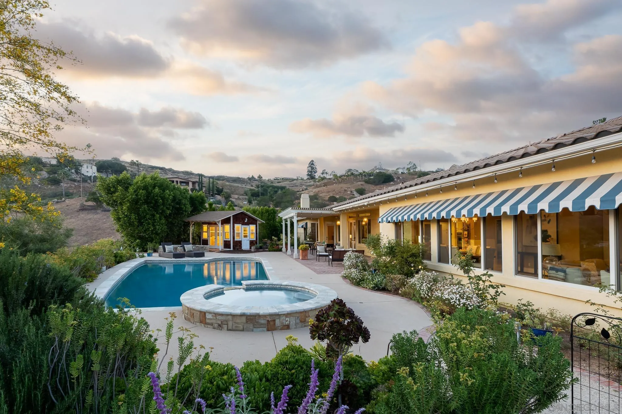 15435 Eastvale Road Poway, CA 92064 - Photo 33 of 57 a view of swimming pool with outdoor seating and green space