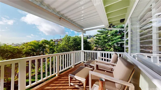 a view of a patio in a balcony