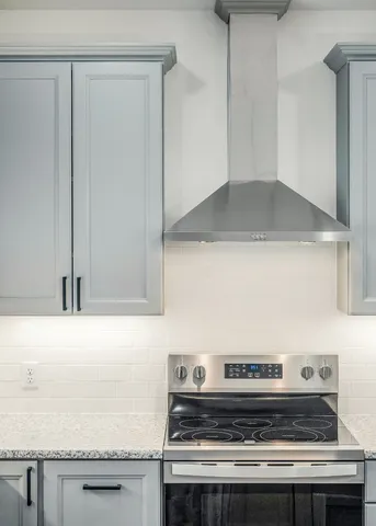 a stove top oven sitting inside of a kitchen