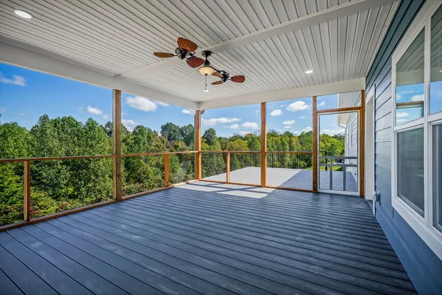 a view of a balcony with mountain view