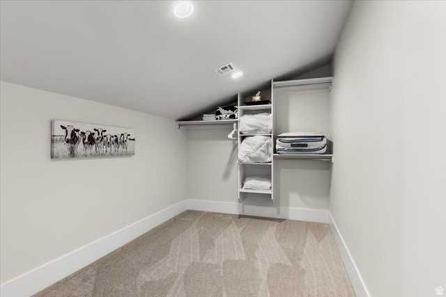 1210 East Bristle Cone Road Pine Valley, UT 84781 - Photo 27 of 54 Spacious walk-in closet with plenty of storage, sloped ceiling, and light carpet