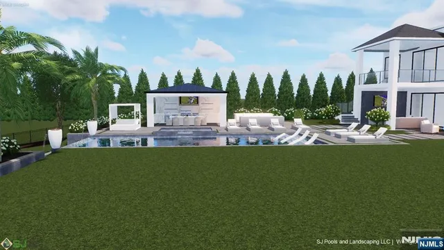 a view of a house with backyard and patio