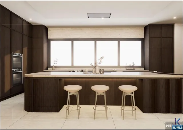 a dining table with chairs and window