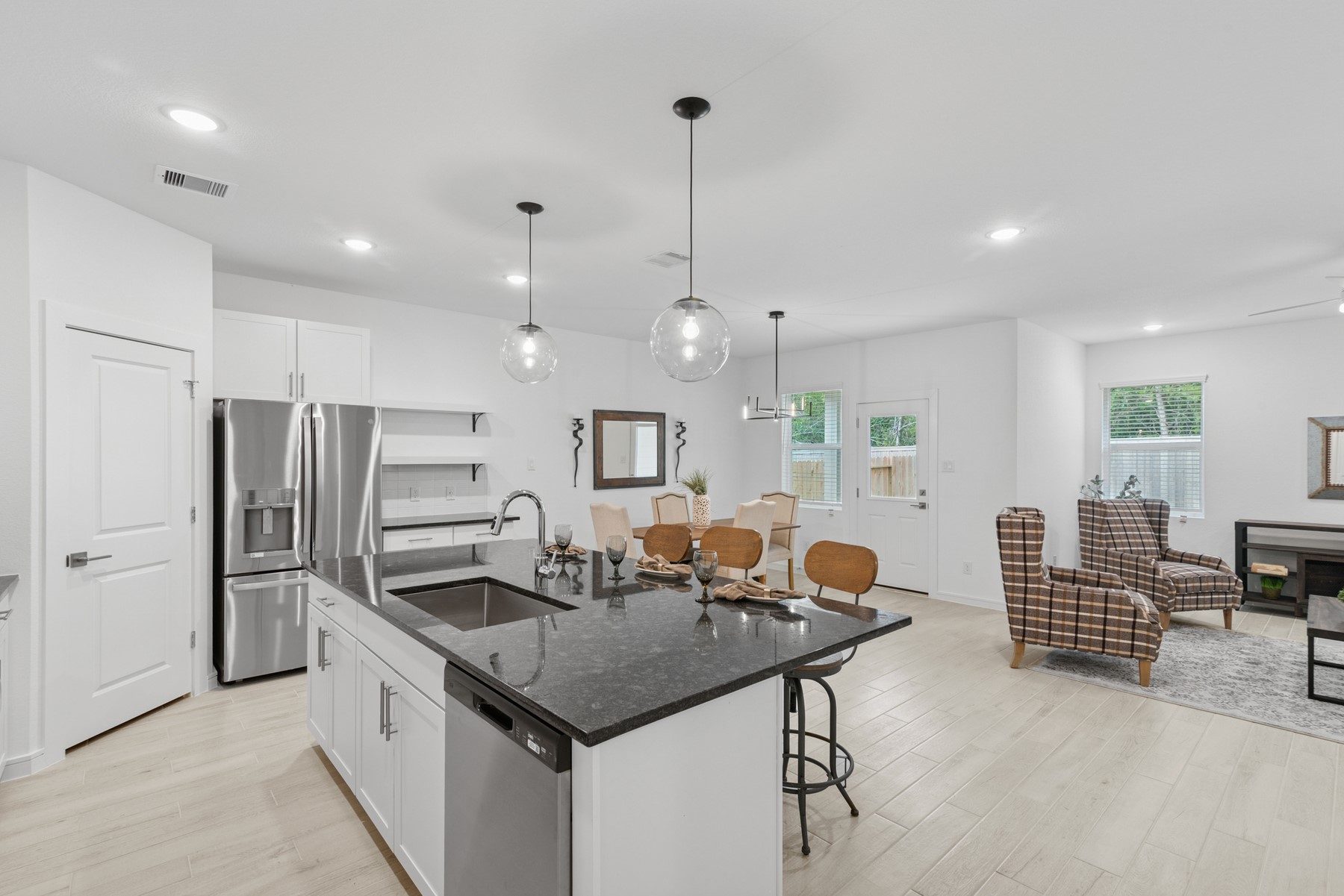 Kitchen open to the great room and dining area