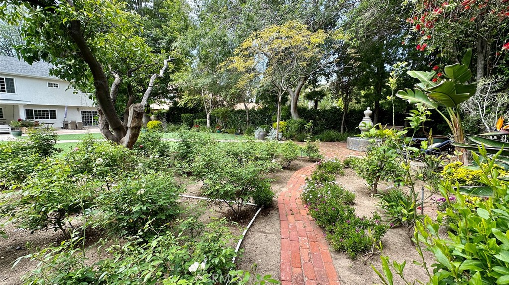 19559 Tulsa Street Porter Ranch, CA 91326 - Photo 49 of 55 a view of a back yard with plants and large trees