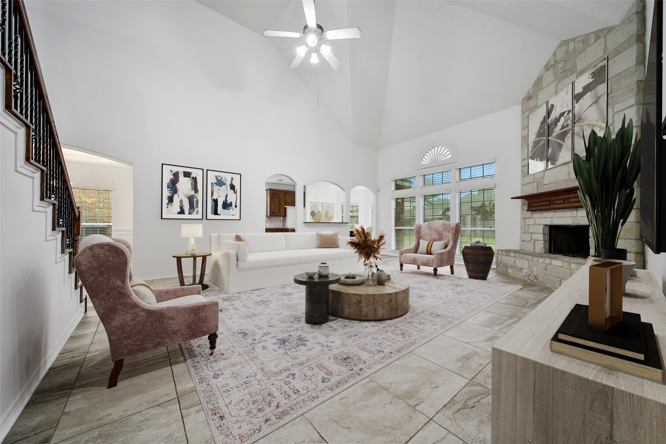 714 Stubbs Bend Drive Rosenberg, TX 77469 - Photo 28 of 42 a living room with furniture a flat screen tv and a fireplace