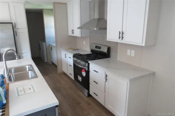a kitchen with a sink a stove and cabinets