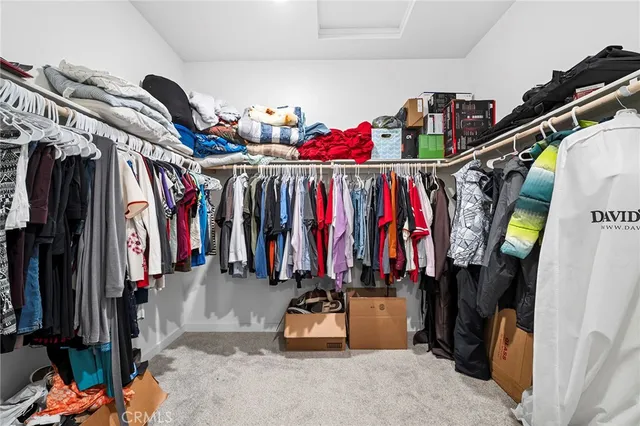 a view of walk in closet with clothes and shoes