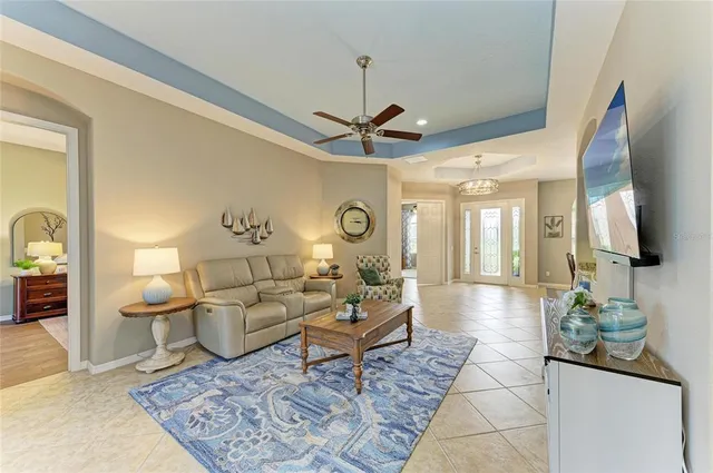 a living room with furniture