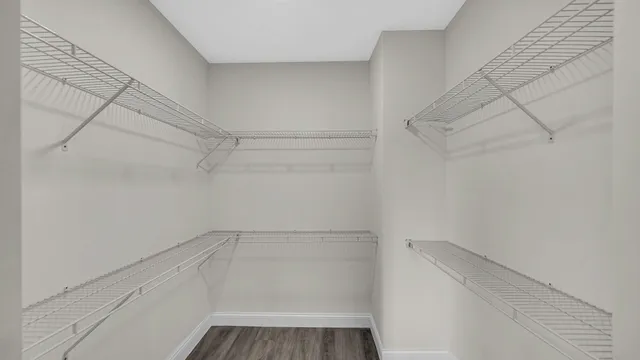 a view of a room with racks on the wall