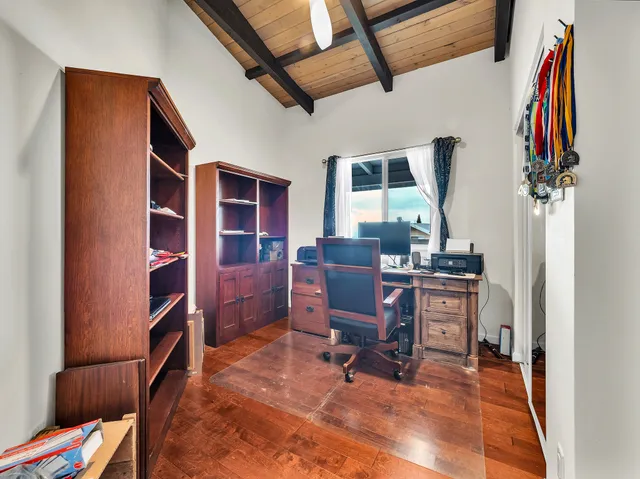 a workspace with furniture