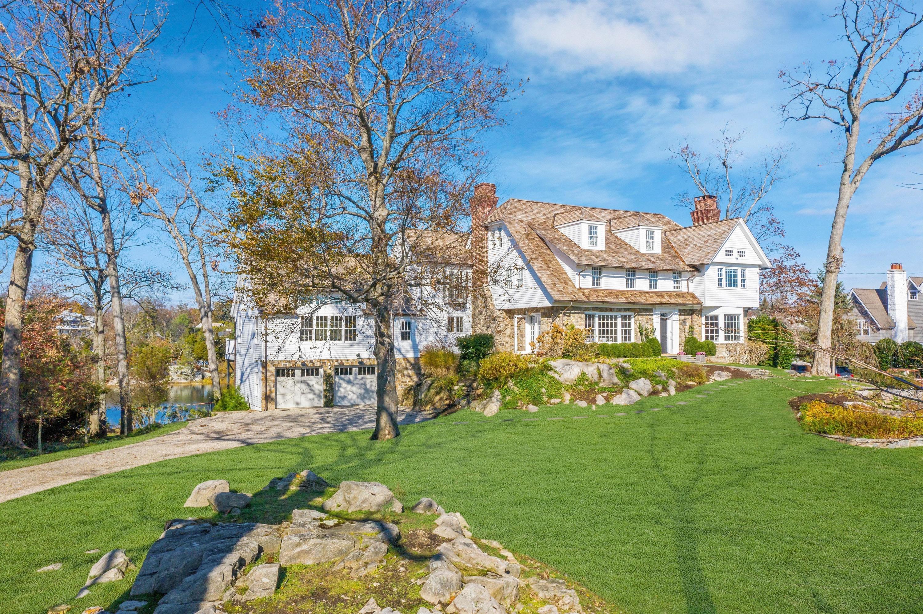 a view of a building with a garden