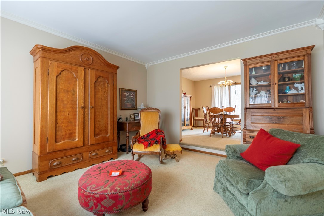 585 Yager Road Clinton, OH 44216 - Photo 20 of 35 Carpeted living room featuring ornamental molding