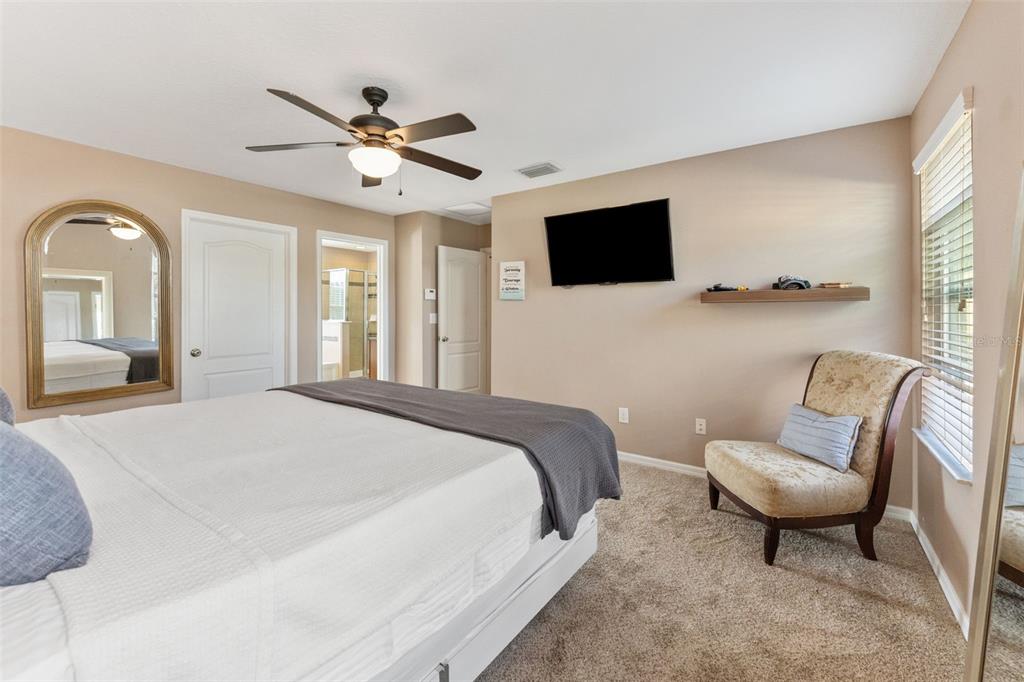 6058 Fishhawk Crossing Boulevard Lithia, FL 33547 - Photo 12 of 47 a spacious bedroom with a bed a couch and a flat screen tv