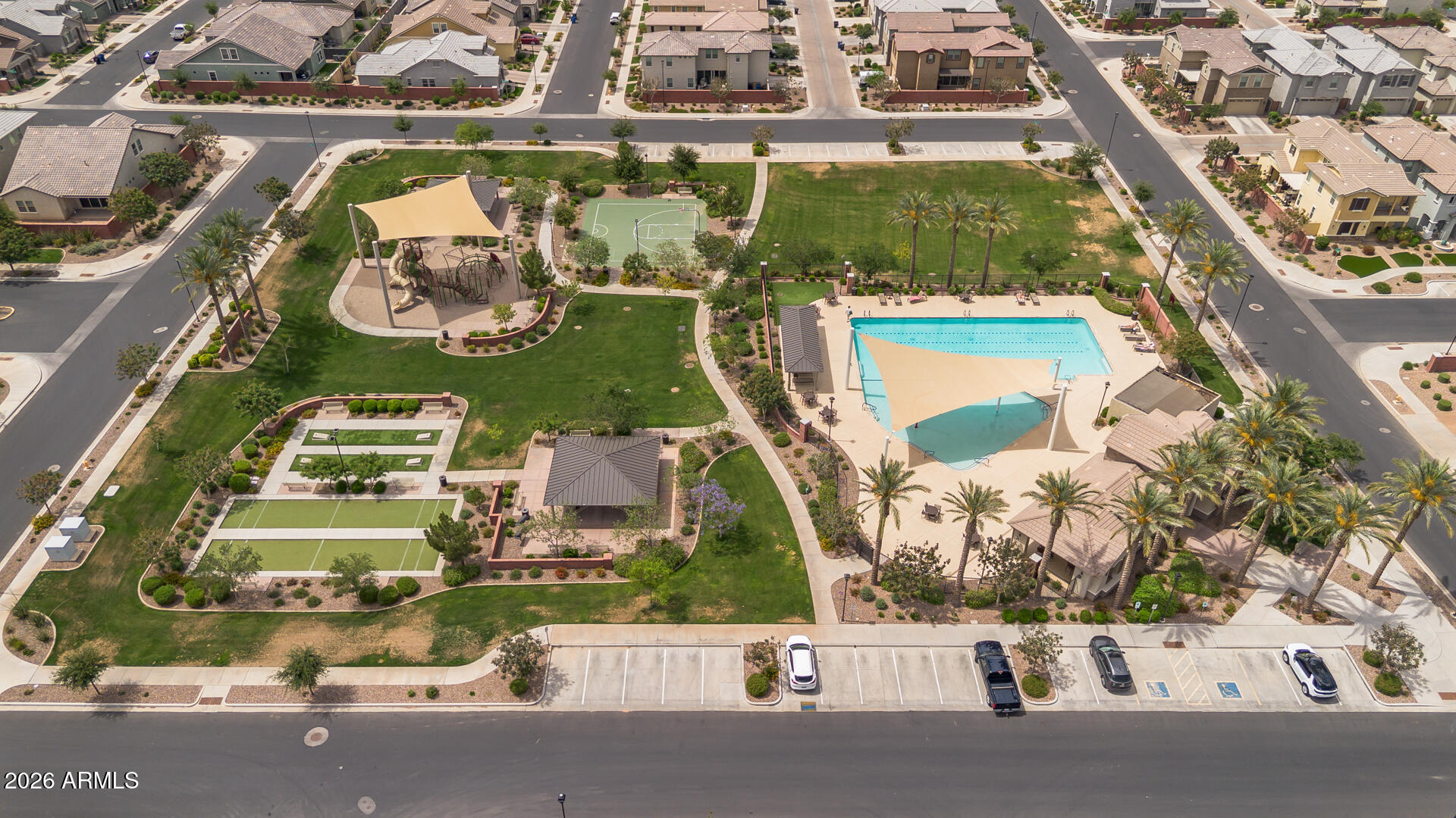 4245 East Jesse Street Gilbert, AZ 85295 - Photo 27 of 45 an aerial view of a house with a swimming pool