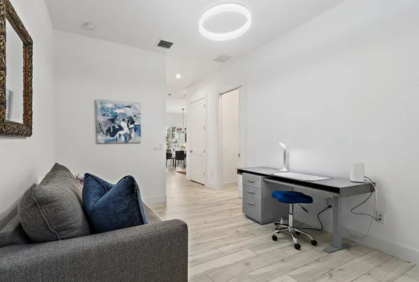 a garden with palm trees