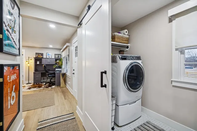 a bathroom with a shower and a shower