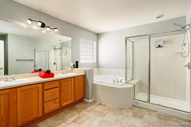 20000 Mitchell Place, Unit 53 Denver, CO 80249 - Photo 20 of 40 a bathroom with a bathtub sink mirror and a shower