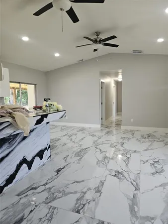 a view of a room with a window