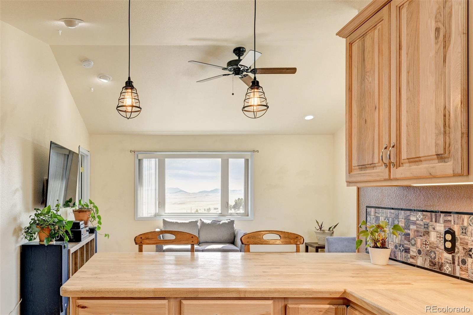 9473 Ranch Road Hartsel, CO 80449 - Photo 10 of 50 a kitchen with a refrigerator and ceiling fan