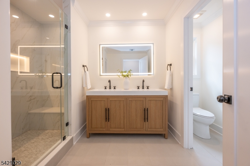 43 East Shore Road Denville, NJ 07834 - Photo 26 of 45 a bathroom with a toilet a sink and glass door