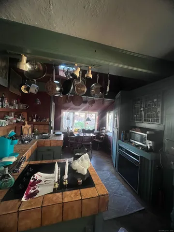 a kitchen with lots of counter top space
