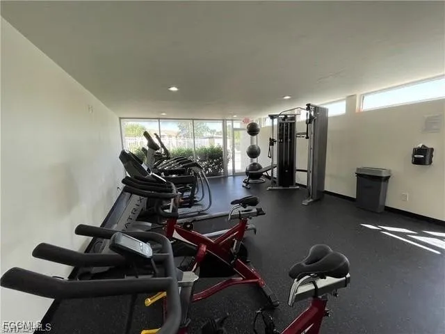 a view of a room with gym equipment