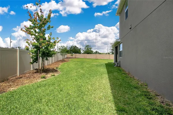 a view of a big yard of a house with a large tree