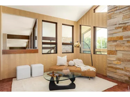 a room with a cabinet and shelf