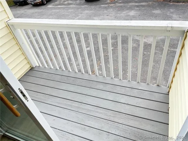 a view of wooden balcony