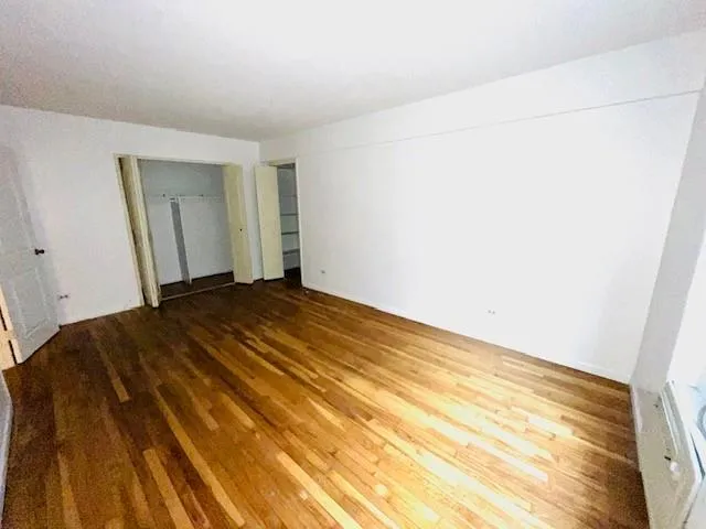 a view of a room with wooden floor and a carpet