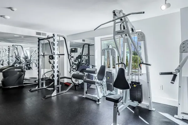 a view of a room with gym equipment