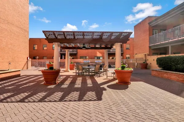 a view of a terrace with seating space