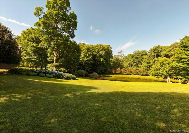 a view of an ocean and a yard