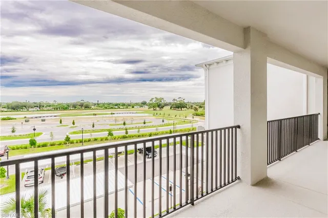 a view of a balcony with an outdoor space