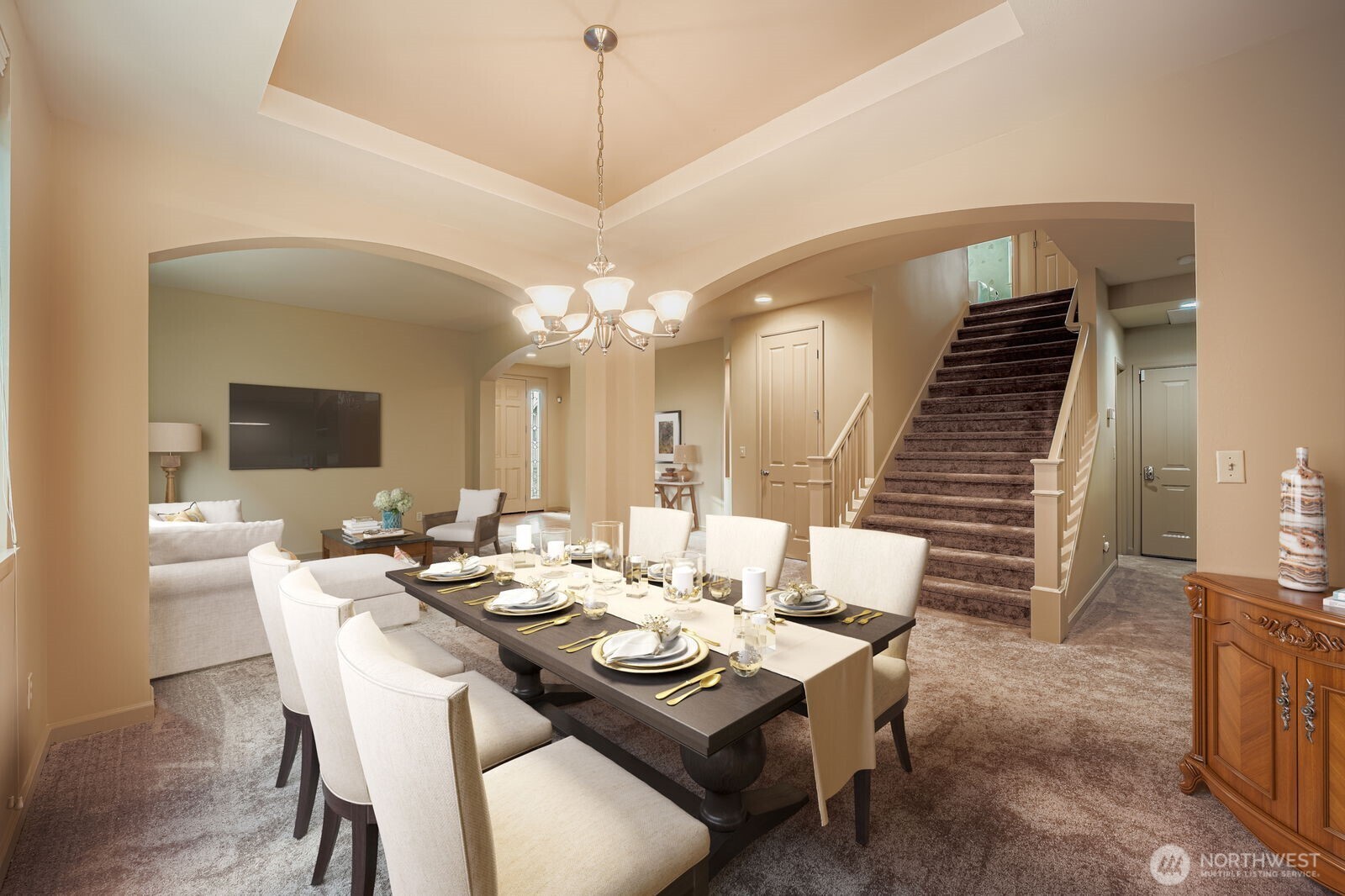 16200 Parkside Way Southeast Renton, WA 98058 - Photo 5 of 40 a view of a dining room with furniture wooden floor and chandelier
