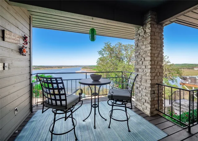 a deck view with a seating space