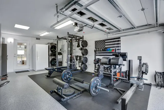 a view of a room with gym equipment