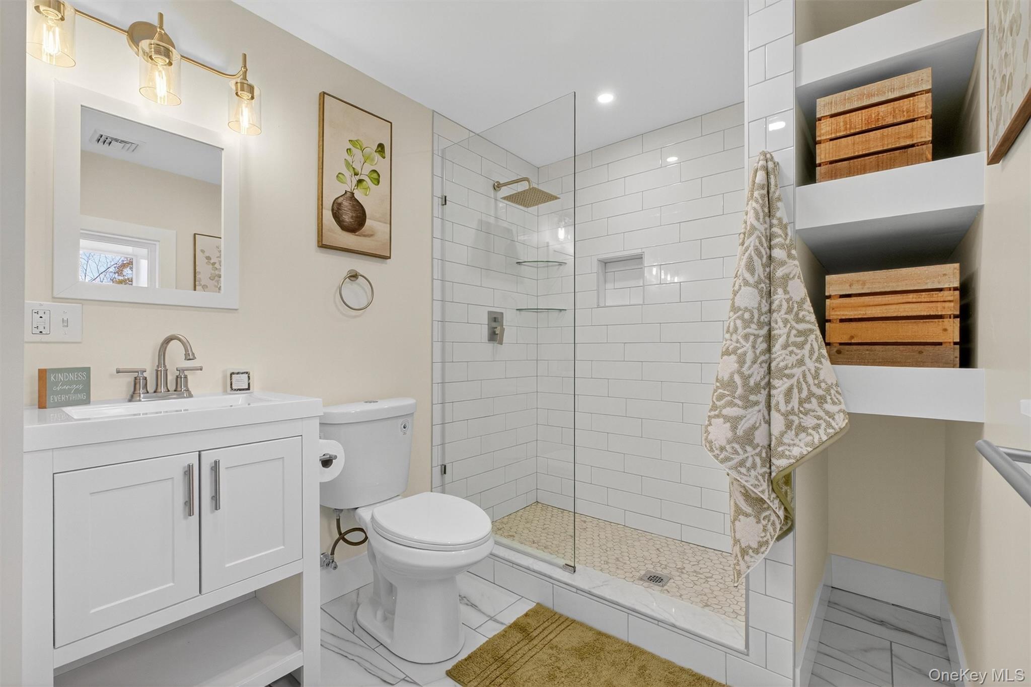 86 Vassar Road Poughkeepsie, NY 12603 - Photo 23 of 31 Full bathroom with vanity, walk in shower, and recessed lighting