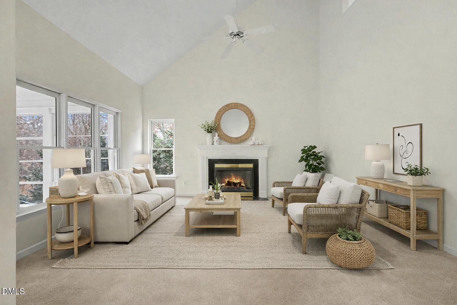 10415 Ashmead Lane Raleigh, NC 27614 - Photo 19 of 44 a living room with furniture a fireplace and a potted plant