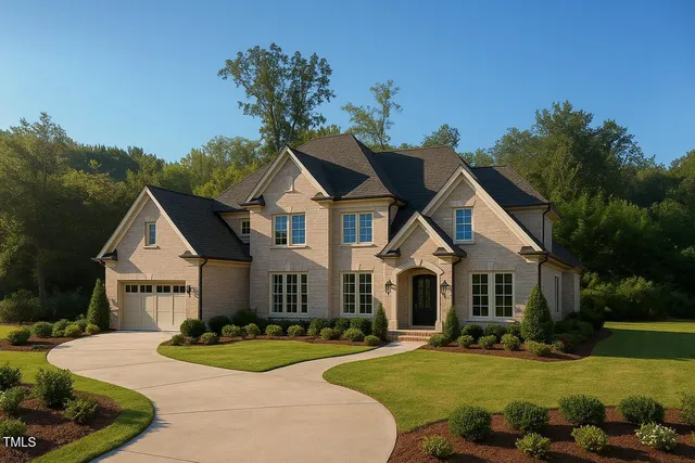 a view of house with a yard and potted plants