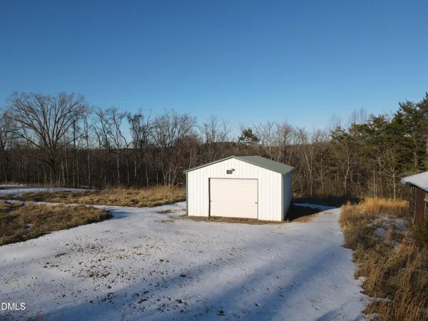 a view of a white house with a yard and large tree
