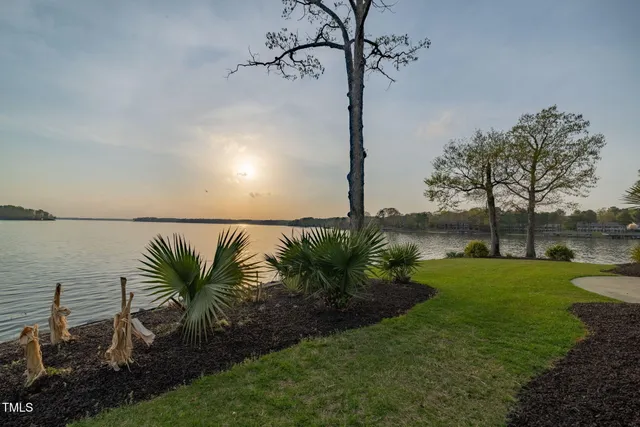 a view of a lake from a yard