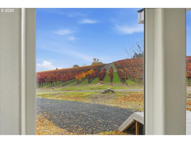 a view of a room with a mountain view