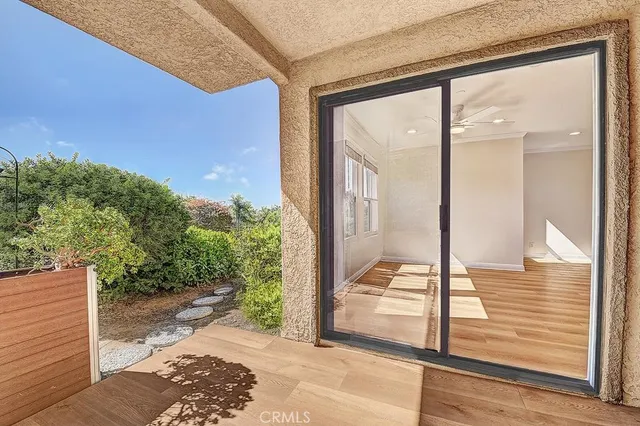 a view of a balcony from door