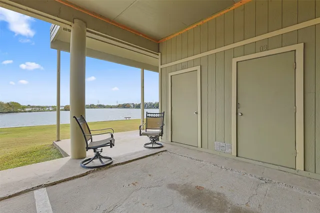 a view of a porch of a house