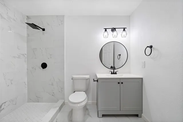 a bathroom with a toilet a sink and mirror