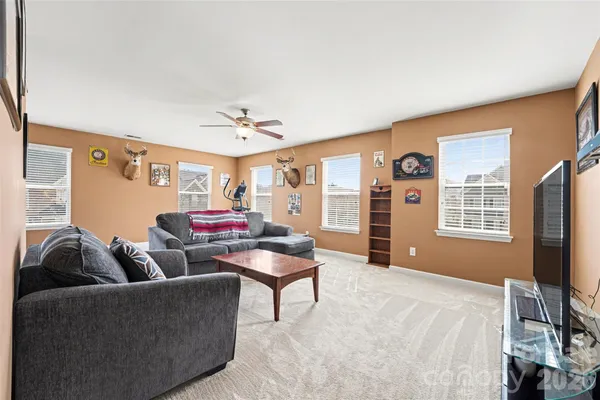 a living room with furniture and a rug