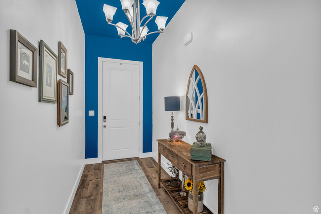 2454 West Jackson Street Mapleton, UT 84664 - Photo 6 of 63 Foyer with dark wood-type flooring and suspended lighting